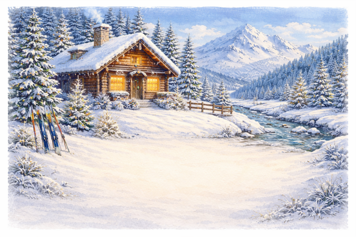 Plaque numéro de maison personnalisée décor chalet enneigé