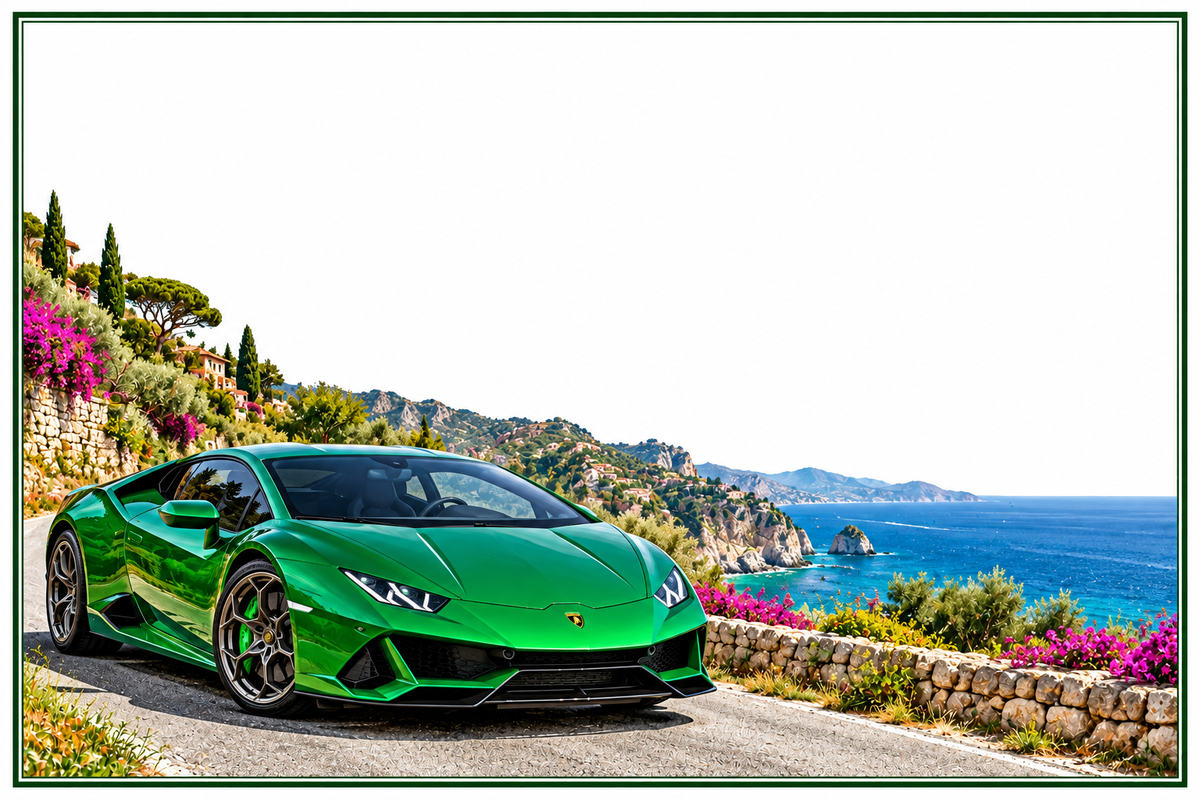 Plaque maison personnalisable – Lamborghini verte – 10 × 15 cm — fond blanc, sans numéro ni nom