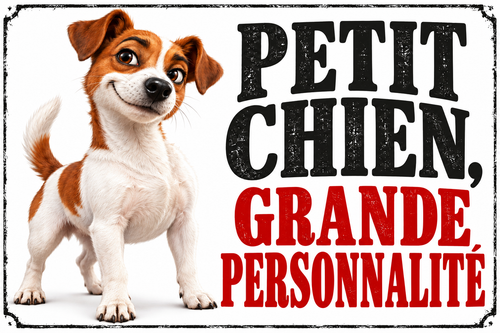 Plaque humoristique chien Petit chien, grande personnalité – Jack Russell, format horizontal 30 × 20 cm — fond blanc