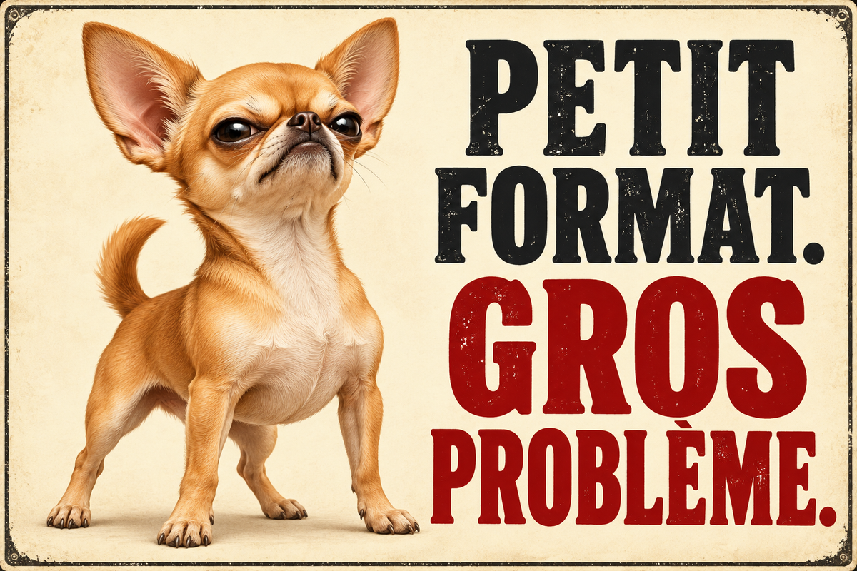Plaque humoristique chihuahua Petit format. Gros problème. 30 × 20 cm