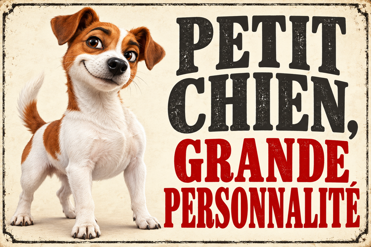 Plaque humoristique chien Petit chien, grande personnalité – Jack Russell, format horizontal 30 × 20 cm