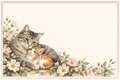 Chat et chaton aux fleurs roses – plaque maison 15 × 10 cm sans texte, zone libre pour numéro et nom
