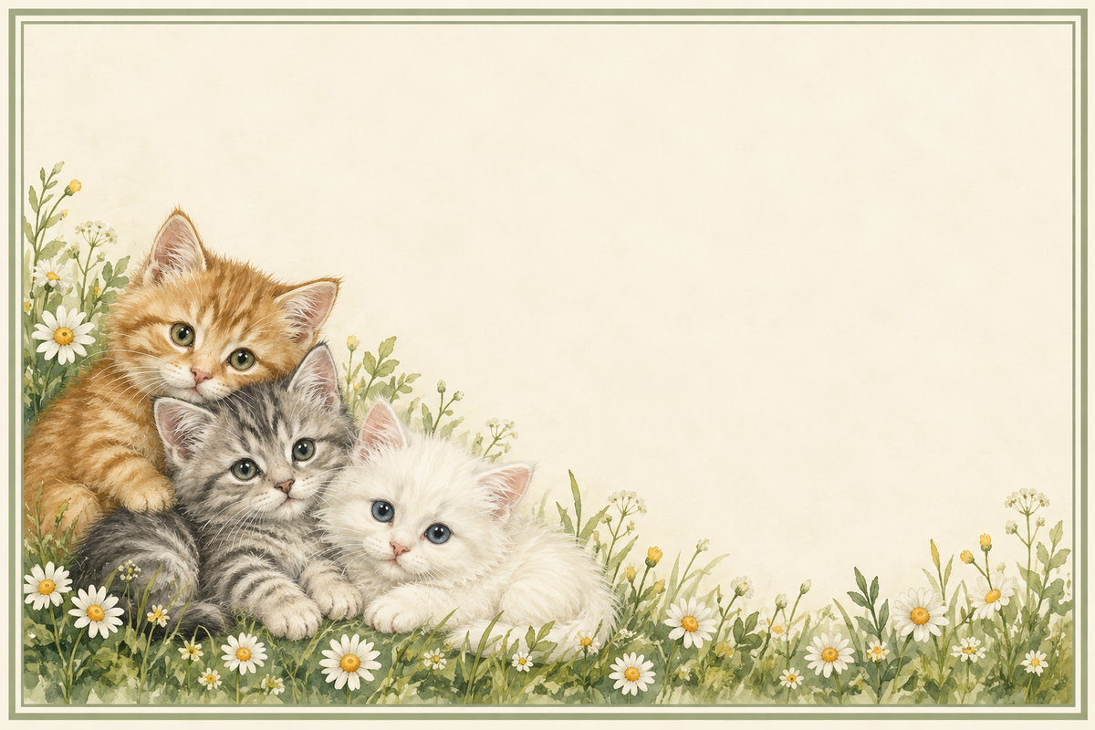 Chatons et marguerites – plaque maison 15 × 10 cm sans texte, zone libre pour numéro et nom