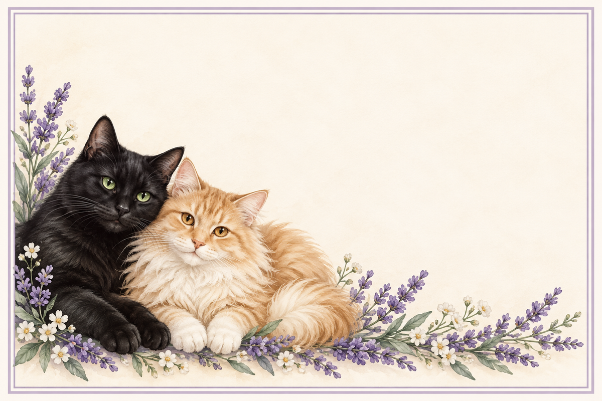 Chats et lavande – plaque maison 15 × 10 cm sans texte, zone libre pour numéro et nom