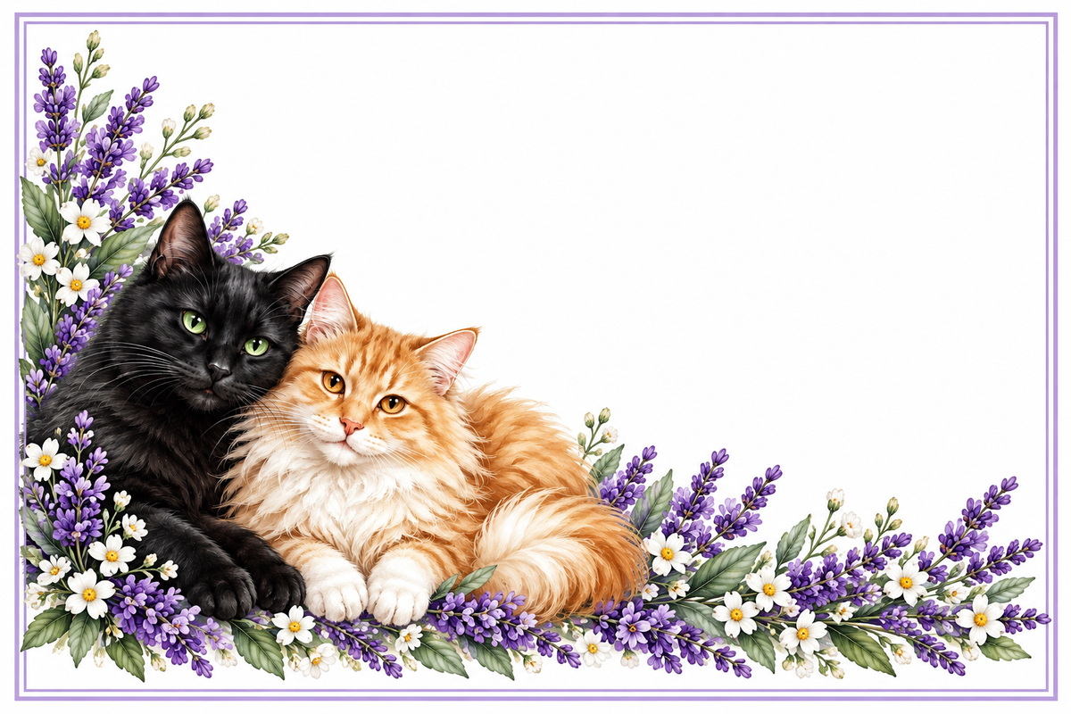 Chats lavande – plaque maison sur fond blanc, sans numéro ni nom