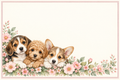 Petits chiots et fleurs roses – plaque maison 15 × 10 cm sans texte, espace libre pour numéro et nom