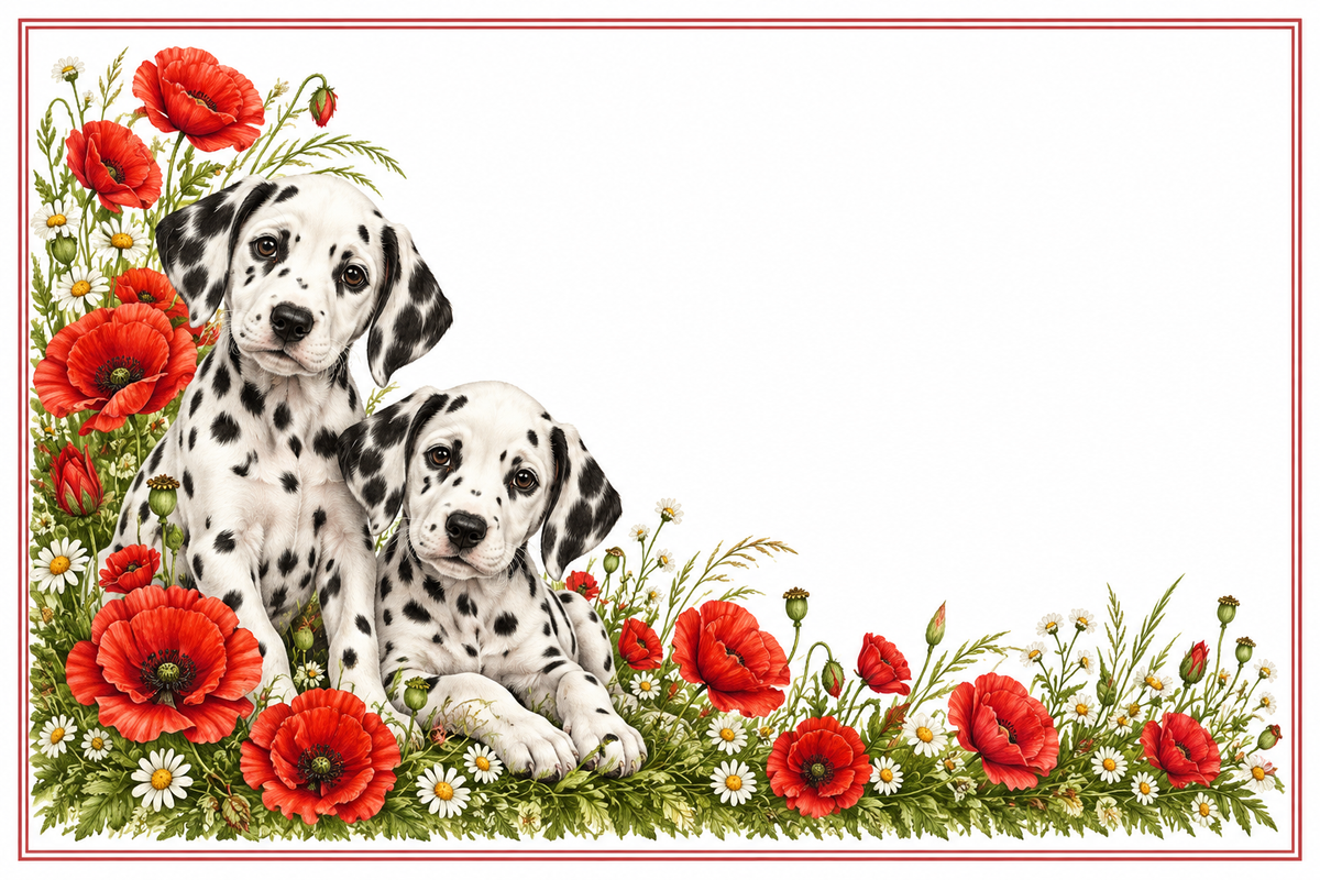 Dalmatiens et coquelicots – plaque maison sur fond blanc, sans numéro ni nom