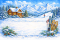 Plaque maison décor Chalet et skis, impression UV, à personnaliser