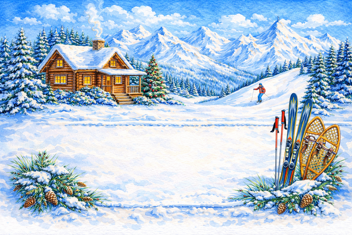 Plaque maison décor Chalet et skis, impression UV, à personnaliser