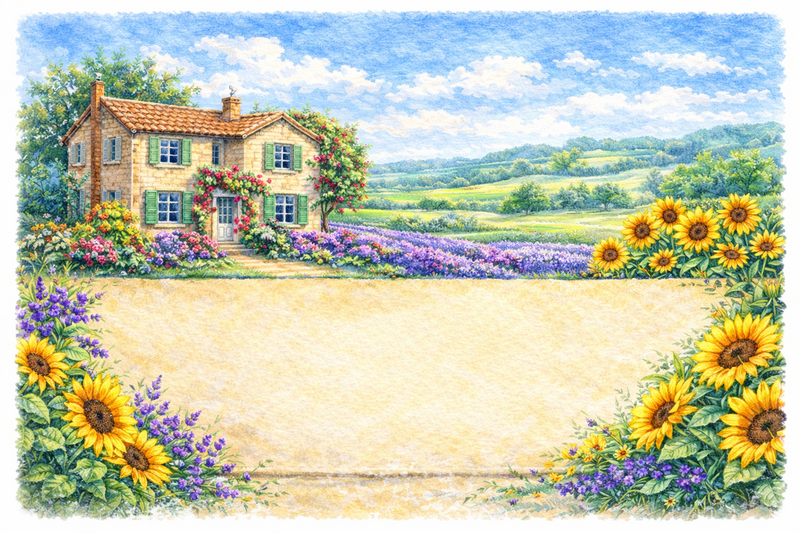 Plaque maison décor Provence et tournesols, impression UV, à personnaliser