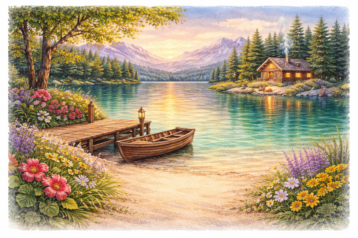 Plaque maison décor Lac et barque, impression UV, à personnaliser