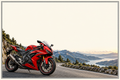 Moto sportive rouge et noire, décor de plaque maison 15 × 10 cm, grande zone libre pour numéro et nom