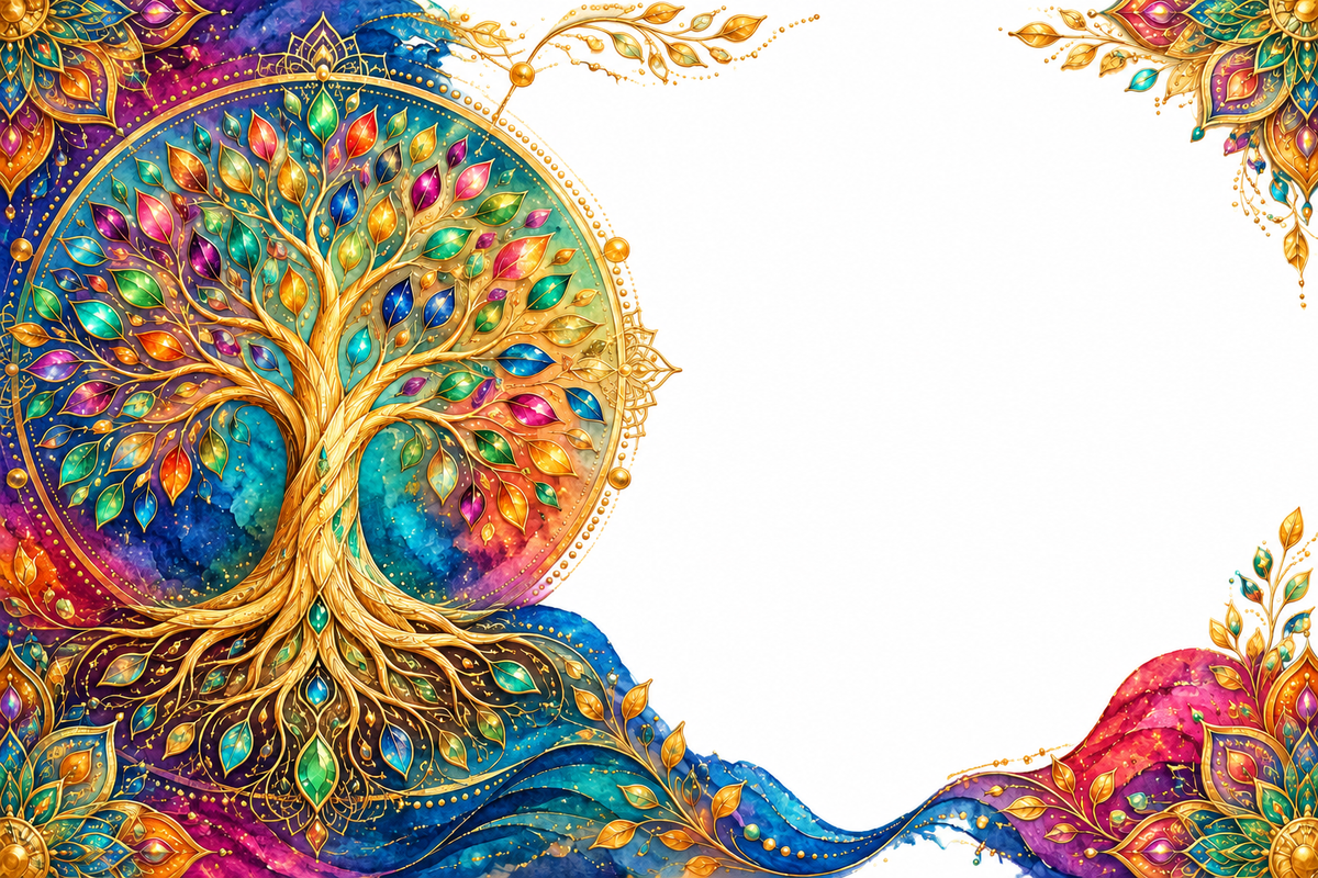 Plaque maison personnalisable – Zen Arbre de vie multicolore – 10 × 15 cm – décor multicolore et fond blanc, sans personnalisation