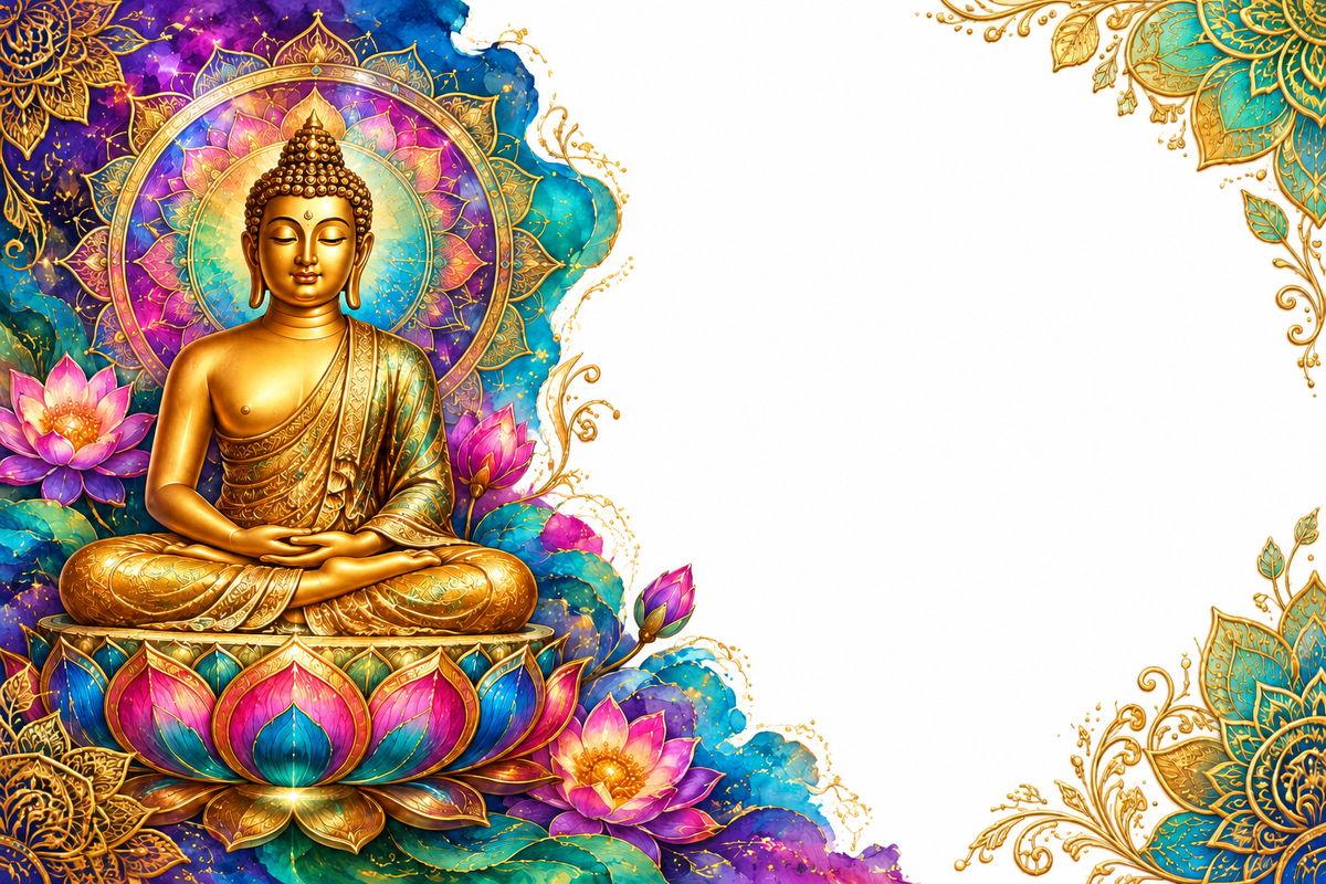 Plaque maison personnalisable – Zen Bouddha multicolore – 10 × 15 cm – décor multicolore et fond blanc, sans personnalisation