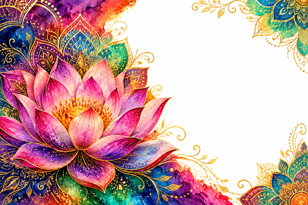 Plaque maison personnalisable – Zen Lotus multicolore – 10 × 15 cm – décor multicolore et fond blanc, sans personnalisation