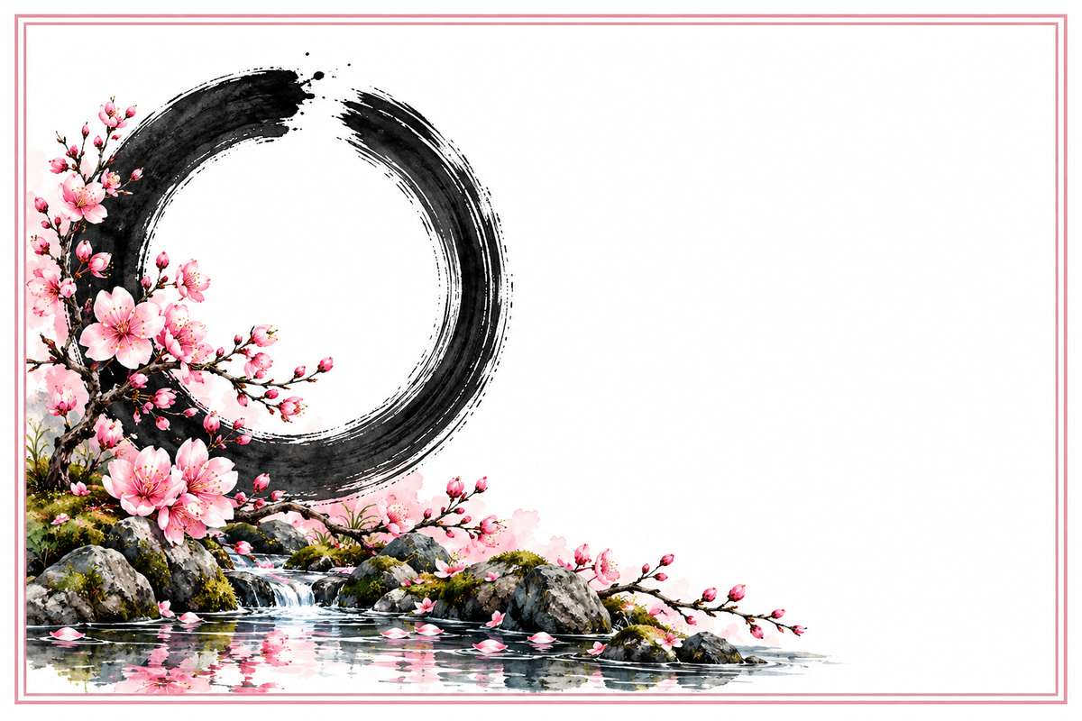 Plaque maison Zen enso-japonais sur fond blanc, sans numéro ni nom