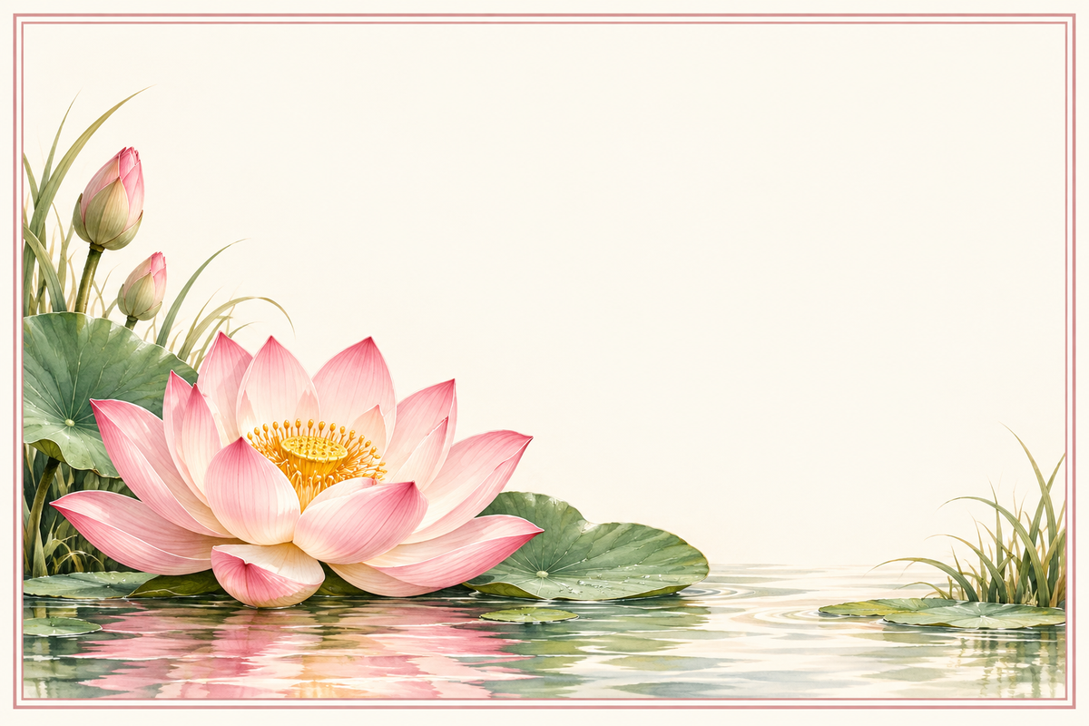 Plaque maison 15 × 10 cm : lotus rose dans un décor aquatique aux couleurs douces, décor sans numéro ni nom