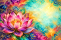 Plaque maison 15 × 10 cm : lotus rose et violet, des mandalas dorés et un fond multicolore, décor sans numéro ni nom