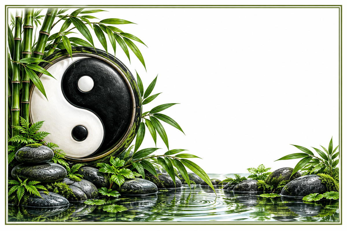 Plaque maison Zen yin-yang sur fond blanc, sans numéro ni nom